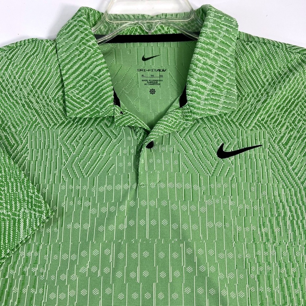 Nike Dri-FIT ADV Polo Shirt Mens XL Green Geometric Print Golf Performance